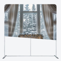 Lofaris Snowy Trees Window Double-Sided Square Xmas Backdrop