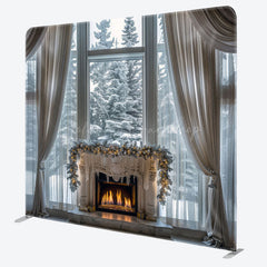 Lofaris Snowy Trees Window Double-Sided Square Xmas Backdrop