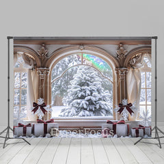 Lofaris Snowy Trees Window Scene Gifts Christmas Backdrop