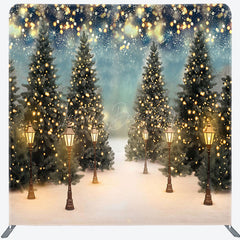 Lofaris Snowy Trees Winter Night Bokeh Tension Fabric Backdrop