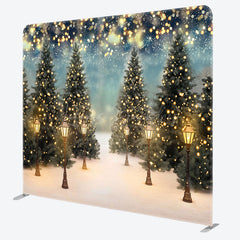 Lofaris Snowy Trees Winter Night Bokeh Tension Fabric Backdrop