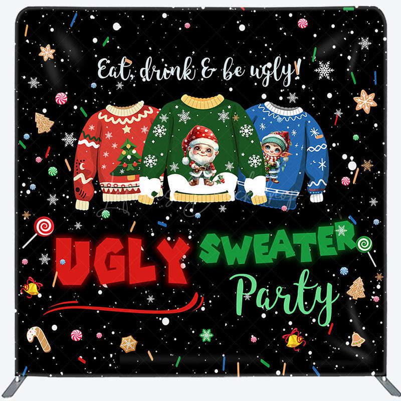 Lofaris Snowy Ugly Sweater Xmas Party Pillow Case Backdrop