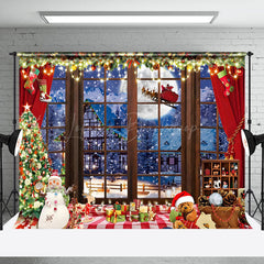 Lofaris Snowy Village Santa Window View Christmas Backdrop