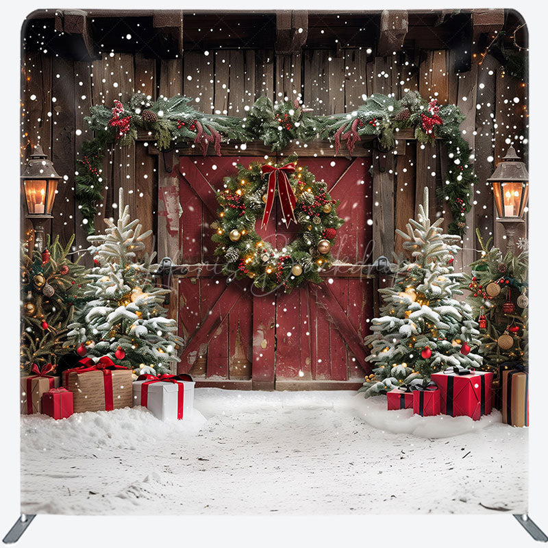 Lofaris Snowy Vintage Wooden Christmas Pillow Case Backdrop