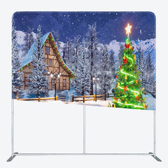 Lofaris Snowy White Cabin Christmas Pillow Cover Backdrop