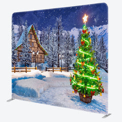 Lofaris Snowy White Cabin Christmas Pillow Cover Backdrop