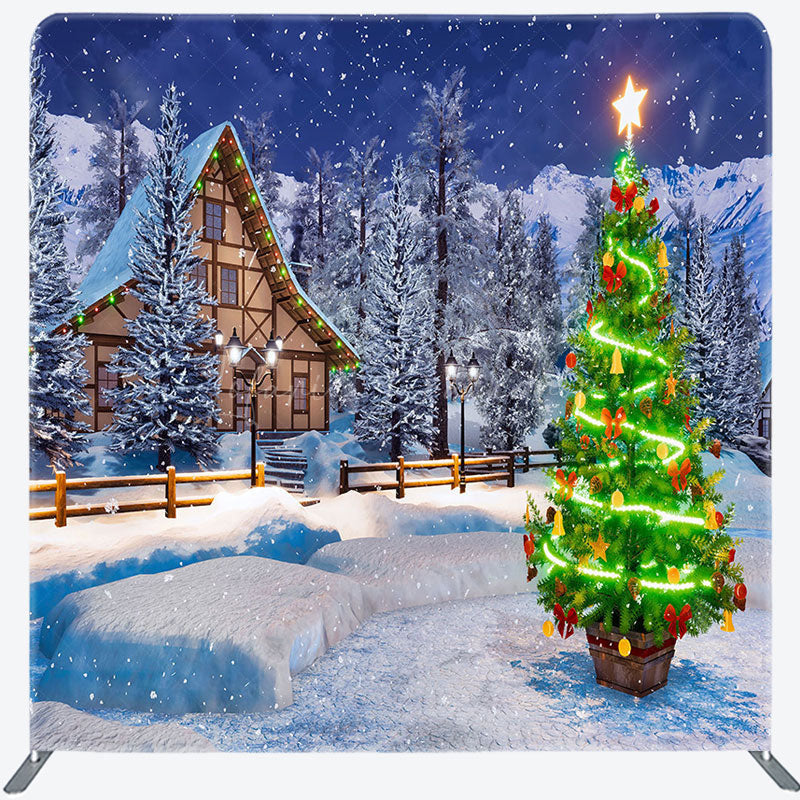 Lofaris Snowy White Cabin Christmas Pillow Cover Backdrop