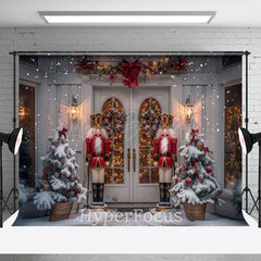 Lofaris Snowy White Lit Christmas Nutcracker Shop Backdrop