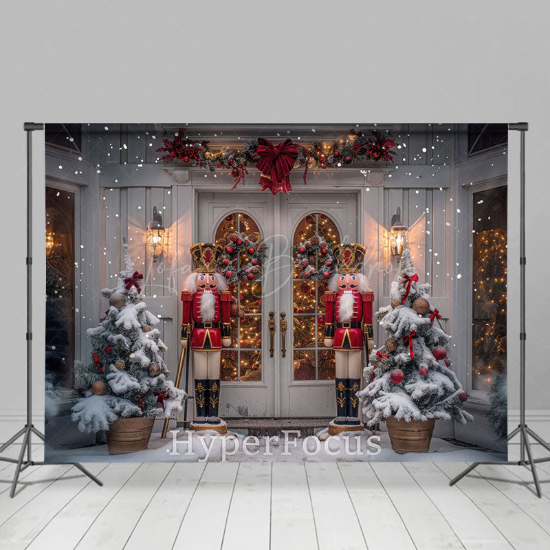 Lofaris Snowy White Lit Christmas Nutcracker Shop Backdrop