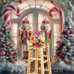 Lofaris Snowy White Lit Christmas Nutcracker Store Backdrop