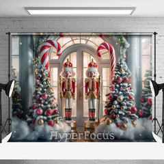 Lofaris Snowy White Lit Christmas Nutcracker Store Backdrop