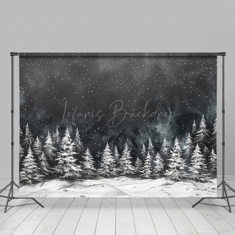 Lofaris Snowy White Pine Forest Mist Winter Photo Backdrop