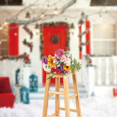 Lofaris Snowy White Red Porch Festive Christmas Backdrop