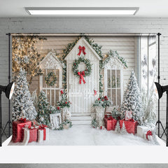 Lofaris Snowy White Trees House Gifts Christmas Backdrop