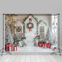 Lofaris Snowy White Trees House Gifts Christmas Backdrop