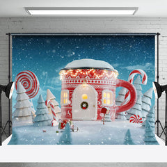 Lofaris Snowy Wild Field Teacup House Christmas Backdrop