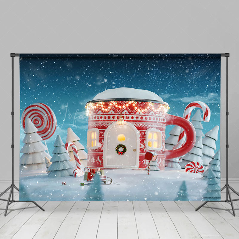 Lofaris Snowy Wild Field Teacup House Christmas Backdrop