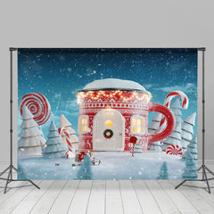 Lofaris Snowy Wild Field Teacup House Christmas Backdrop