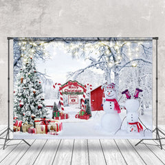 Lofaris Snowy Wild Forest Snowman Merry Christmas Backdrop