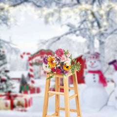 Lofaris Snowy Wild Forest Snowman Merry Christmas Backdrop