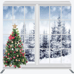 Lofaris Snowy Window Outside Scene Merry Christmas Backdrop