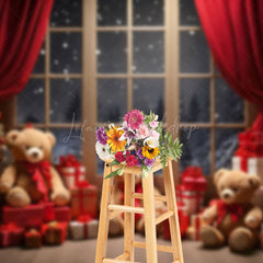 Lofaris Snowy Window Scene Bears Merry Christmas Backdrop