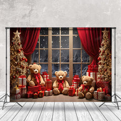 Lofaris Snowy Window Scene Bears Merry Christmas Backdrop