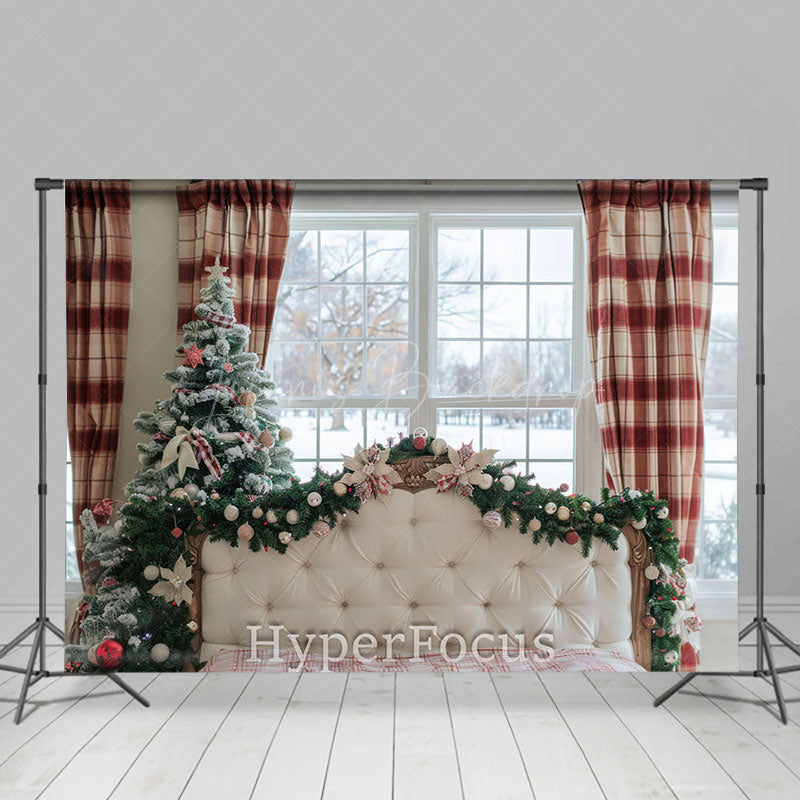 Lofaris Snowy Window Scene Christmas Vibe Headboard Backdrop