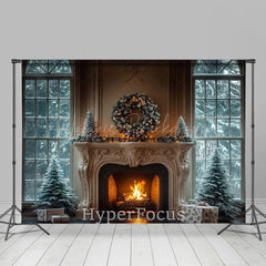 Lofaris Snowy Window Trees Fireplace Gift Christmas Backdrop