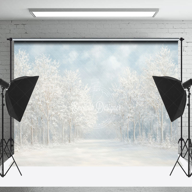 Lofaris Snowy Winter Forest Path Natural Scenery Backdrop