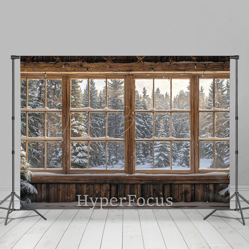 Lofaris Snowy Winter Forest Wooden Window Scene Backdrop