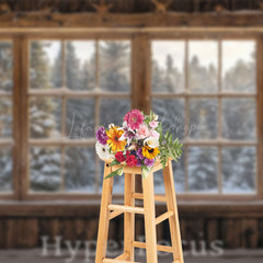 Lofaris Snowy Winter Forest Wooden Window Scene Backdrop