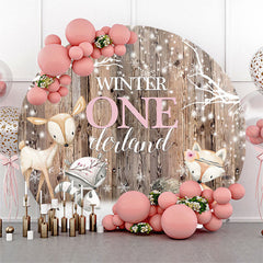 Lofaris Snowy Winter Onederland Wooden Safari Round Backdrop