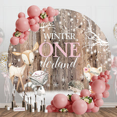 Lofaris Snowy Winter Onederland Wooden Safari Round Backdrop