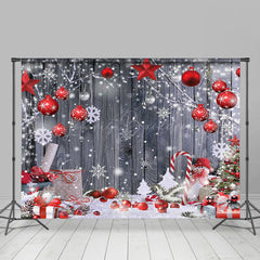 Lofaris Snowy Winter Red Gifts Bells Wood Christmas Backdrop