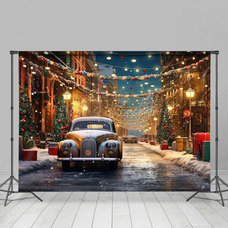 Lofaris Snowy Winter Street Car Festive Christmas Backdrop