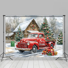 Lofaris Snowy Winter Wild Road Red Truck Christmas Backdrop