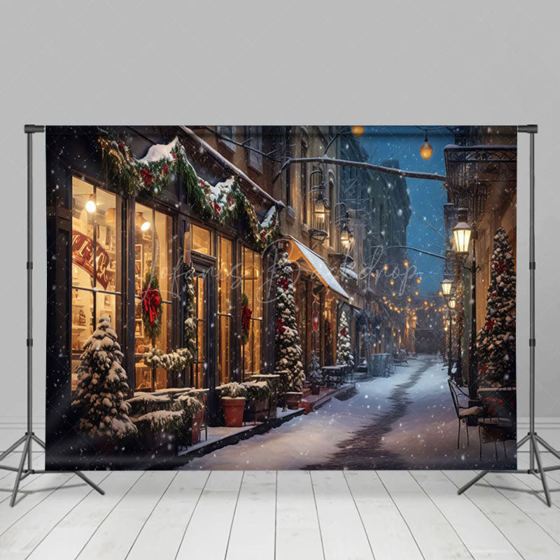 Lofaris Snowy Winter Wonderland Christmas Steet Backdrop