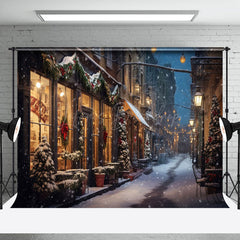 Lofaris Snowy Winter Wonderland Christmas Steet Backdrop