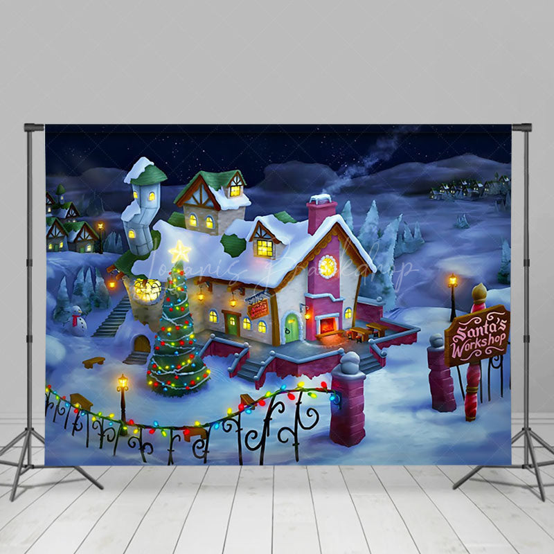 Lofaris Snowy Wonderland Santa Workshop Christmas Backdrop