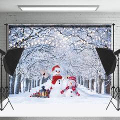 Lofaris Snowy Wonderland Tree Snowman Winter Scene Backdrop