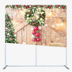 Lofaris Snowy Wood Barn Door Christmas Pillow Case Backdrop