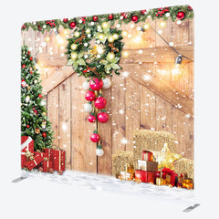 Lofaris Snowy Wood Barn Door Christmas Pillow Case Backdrop