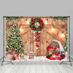 Lofaris Snowy Wood Door Fireplace Christmas Room Set Backdrop