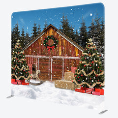 Lofaris Snowy Wood House Night Christmas Pillow Case Backdrop