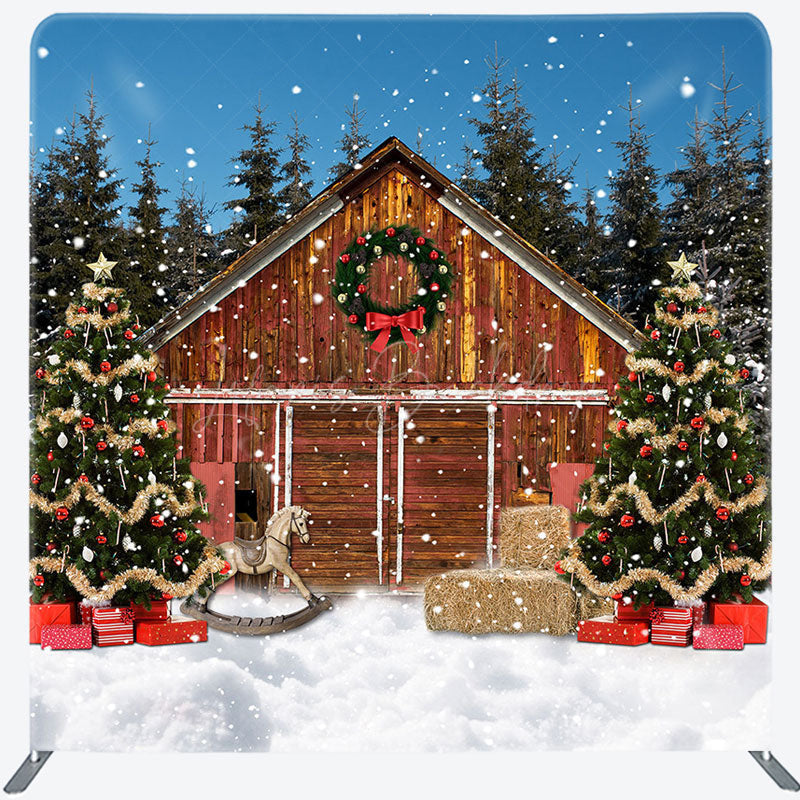 Lofaris Snowy Wood House Night Christmas Pillow Case Backdrop