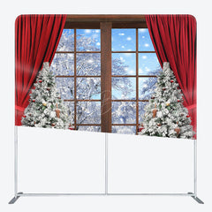 Lofaris Snowy Wood Window Christmas Pillow Cover Backdrop