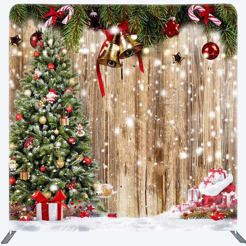 Lofaris Snowy Wooden Christmas Double-Sided Square Backdrop