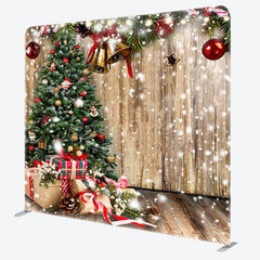 Lofaris Snowy Wooden Christmas vibe tension fabric Backdrop