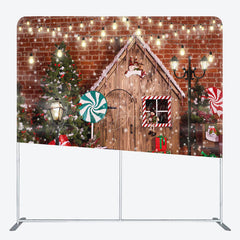 Lofaris Snowy Wooden House Bricks Christmas Tree Backdrop